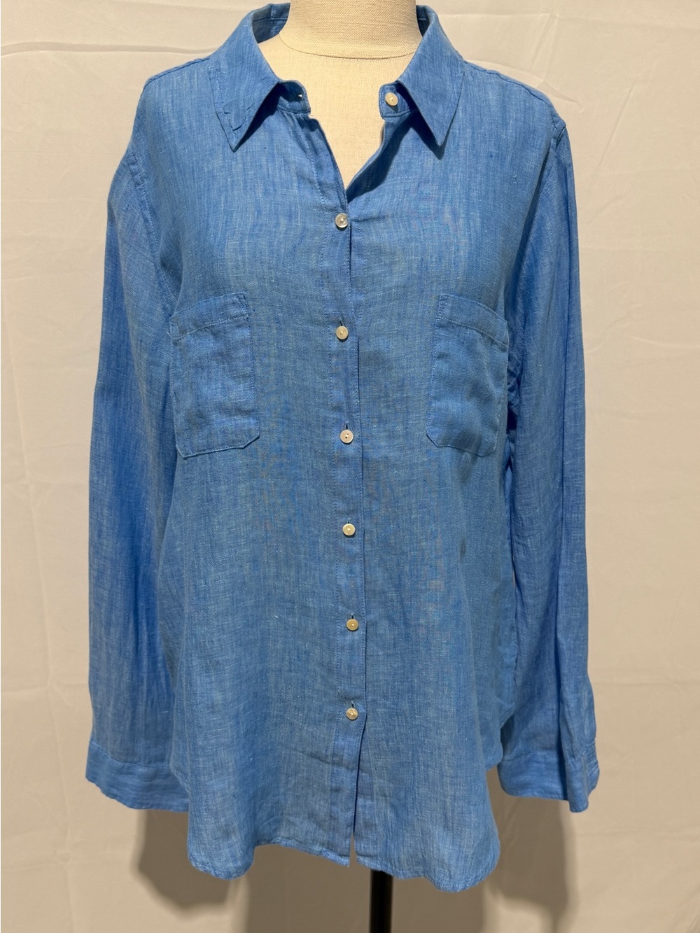 Lilly Pulitzer Blue Sea View 100% Linen Button Down Shirt, XL